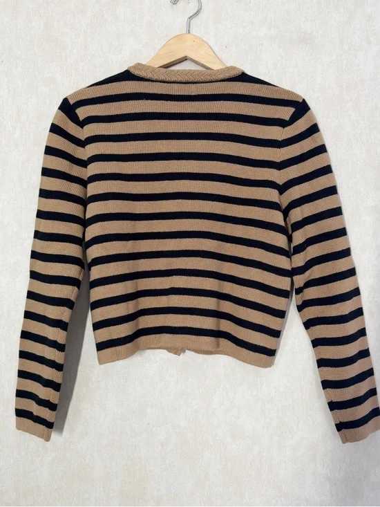 NWT J. Crew Factory Women’s Stripe Cotton Lady Cardigan Sweater in Brown Black M - Picture 6 of 10